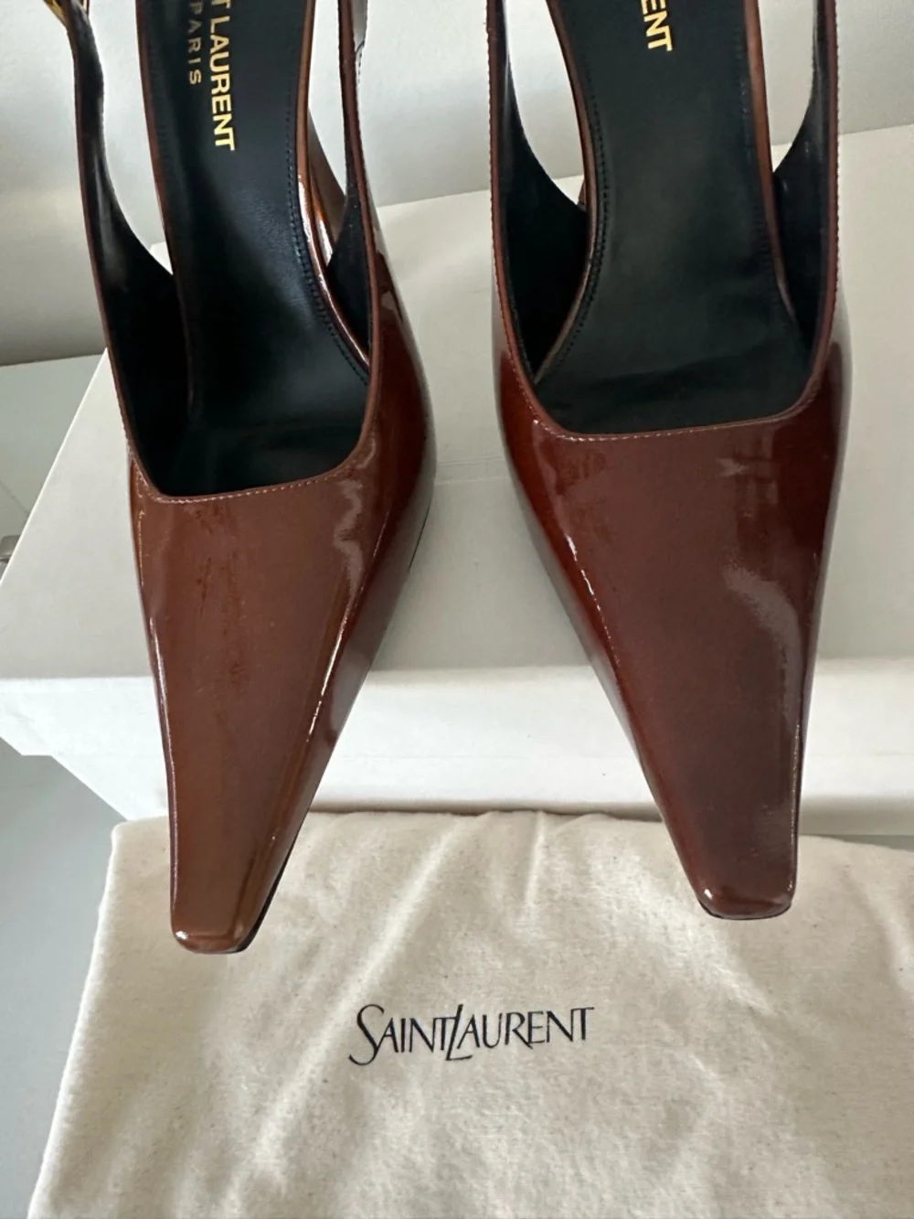 SAINT LAURENT Wood Brown Dune Slingback Pump 39 - Picture 4 of 8